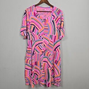 Fresh Produce Shift Dress Women's‎ 1X Pink Colorful Vacation Resort Beachy Artsy